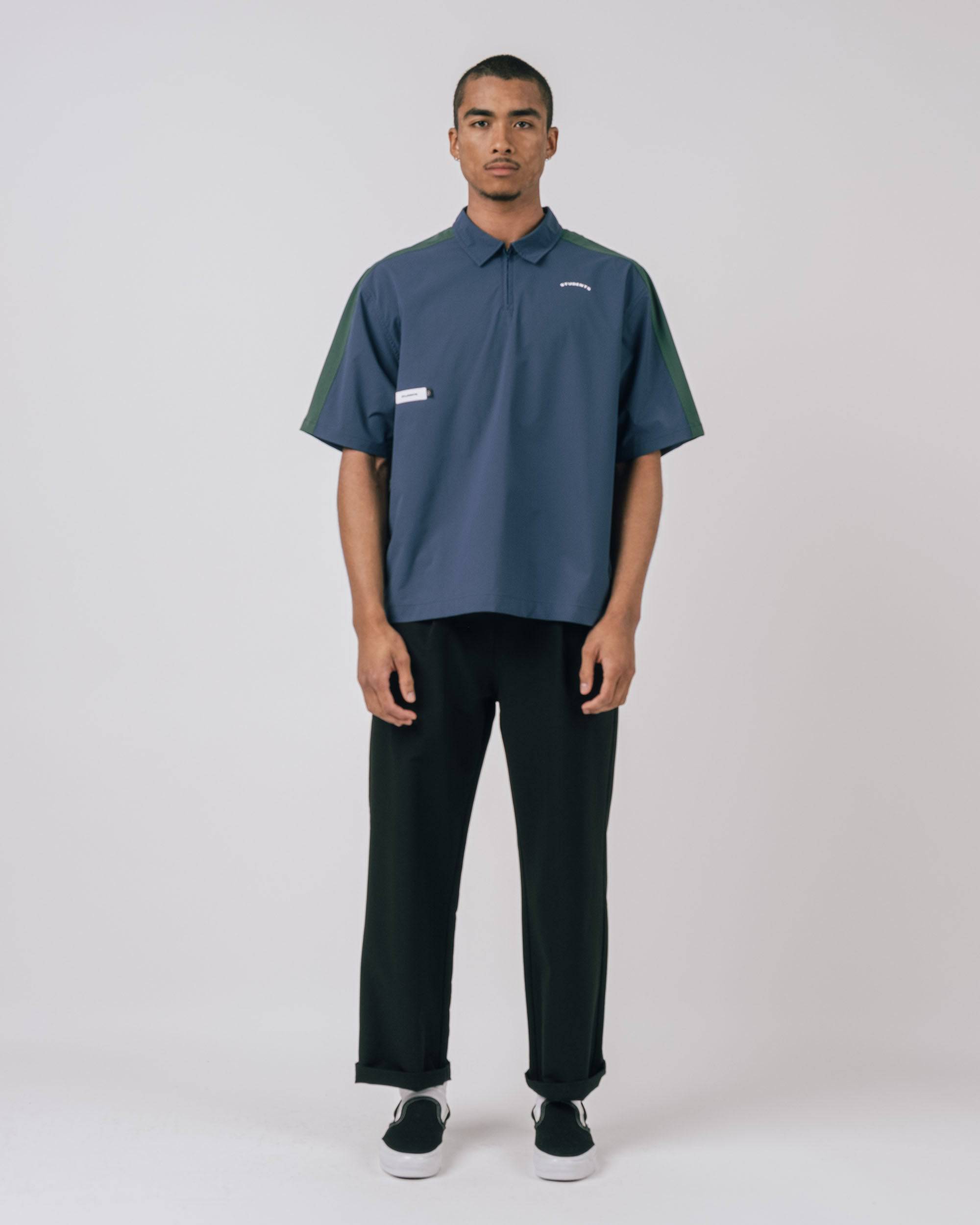 Balfour Poplin Zip Polo in navy - front view