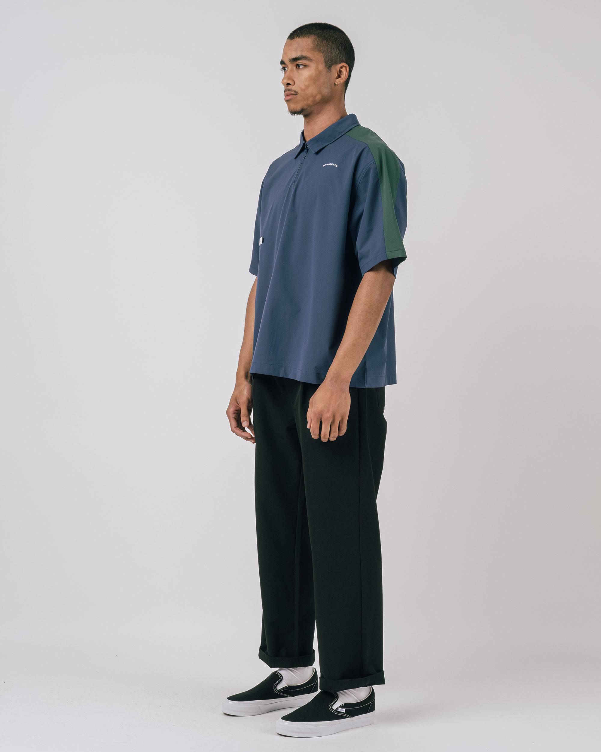 Balfour Poplin Zip Polo in navy - front view