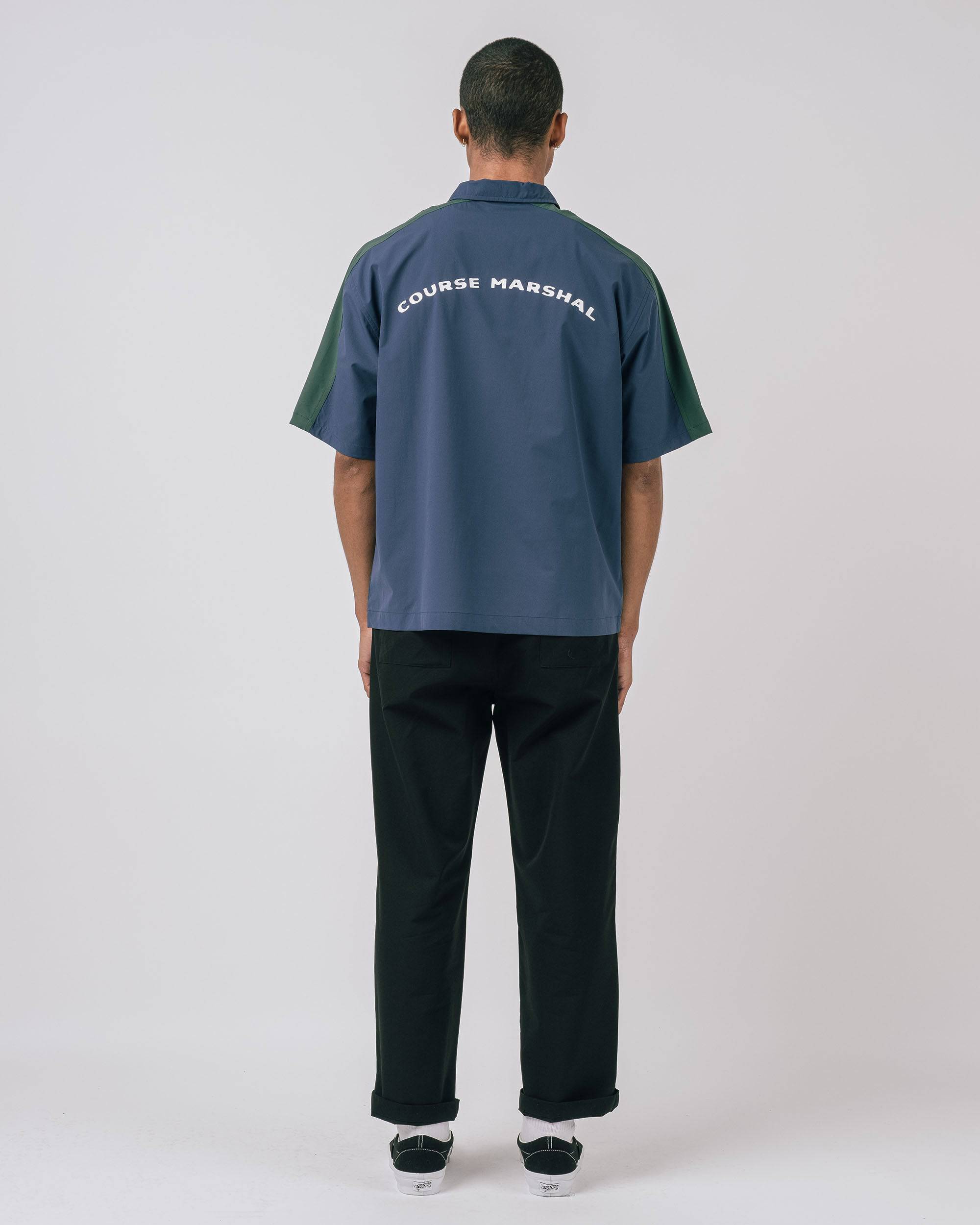 Balfour Poplin Zip Polo in navy - front view