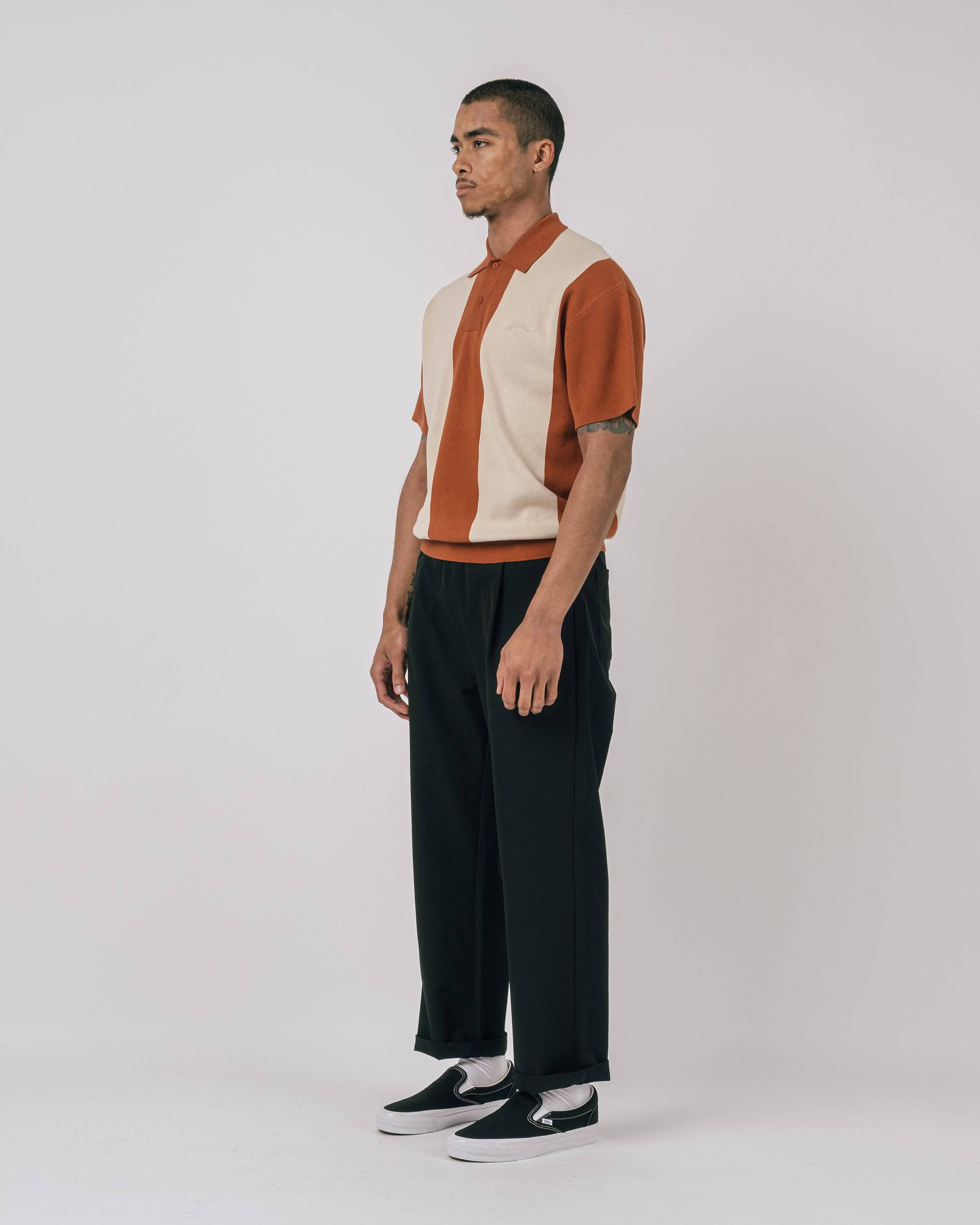 Browne Knit Polo Sweater in oak - front view