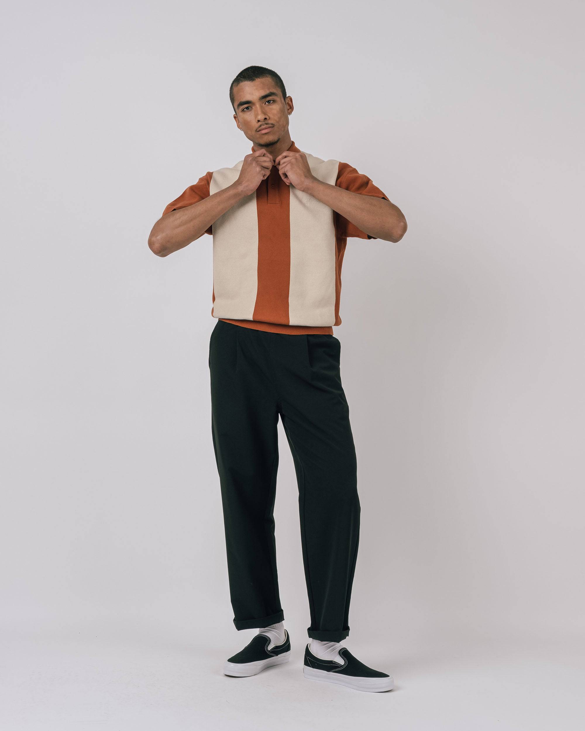 Browne Knit Polo Sweater in oak - front view