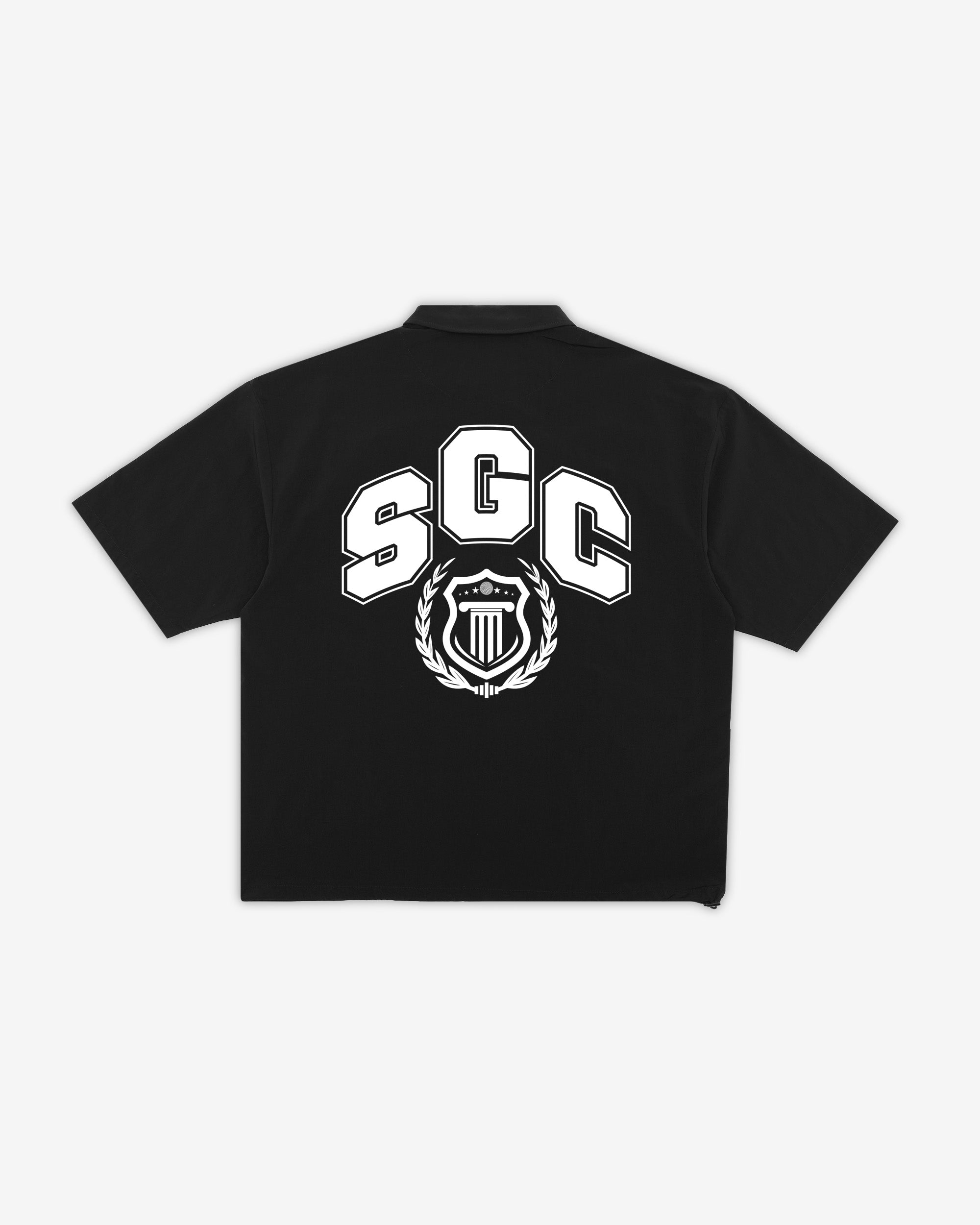 Black shirt with 'SGC' logo on the back against a white background