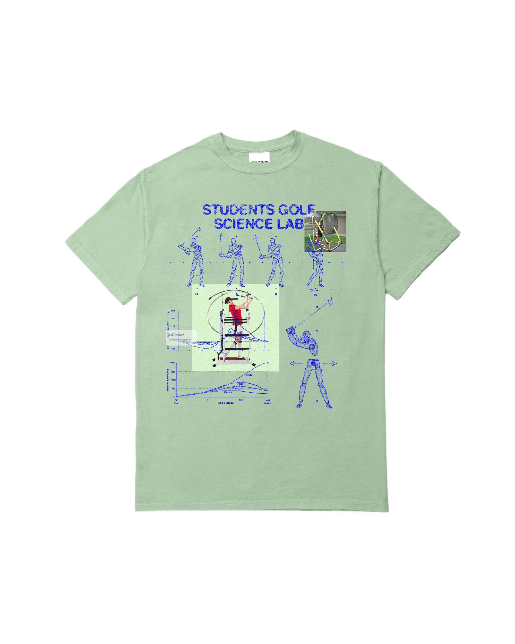 Light green t-shirt with a graphic design on a white background