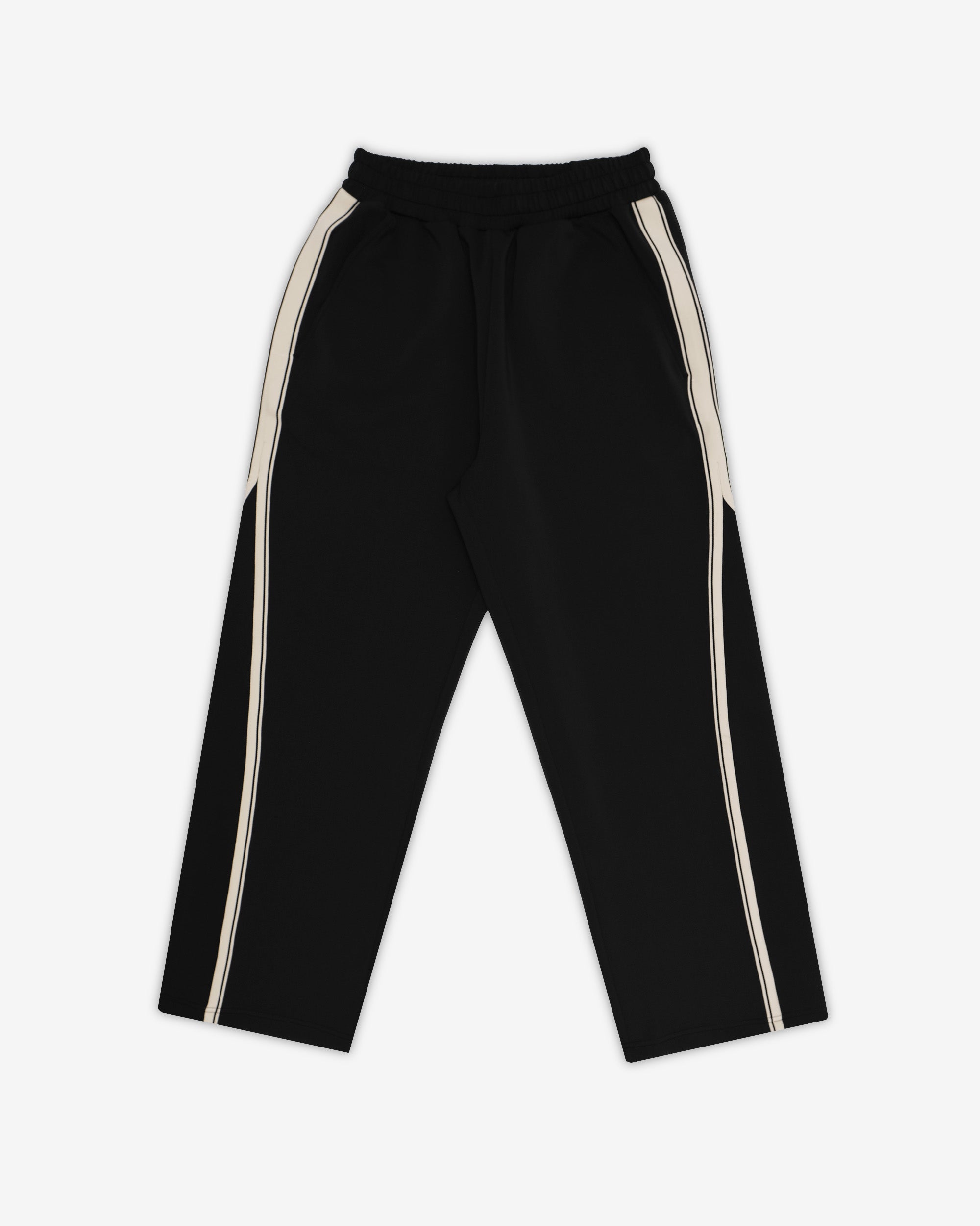 Black pants with white stripes on a white background