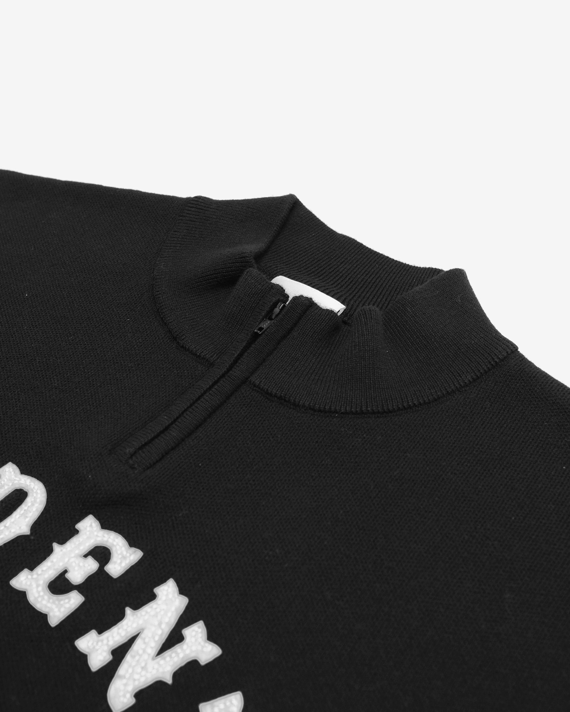 Black hoodie with white text on a white background