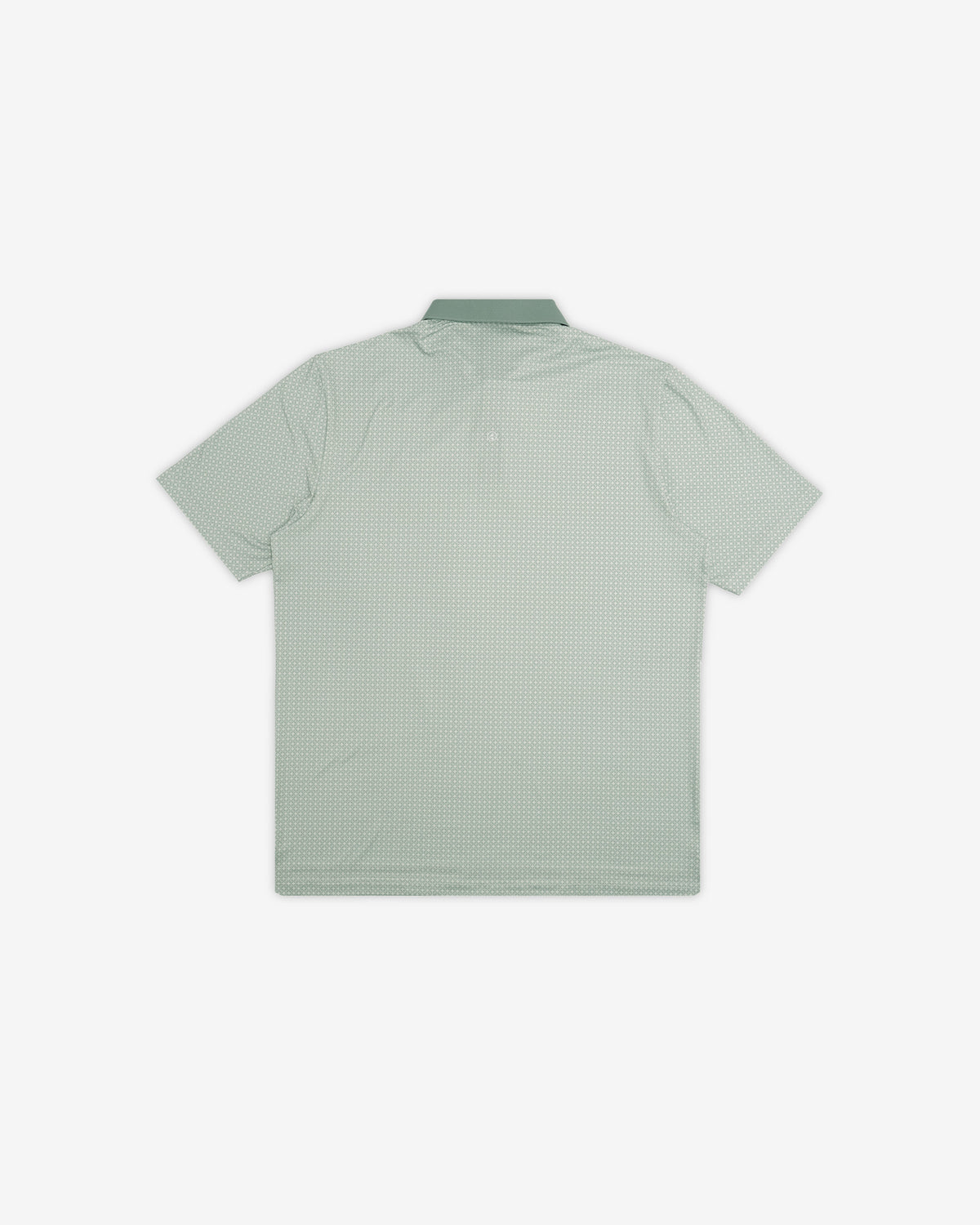 A light sage green short-sleeve polo shirt with a subtle micro-check pattern, shown from the back against a clean white background.