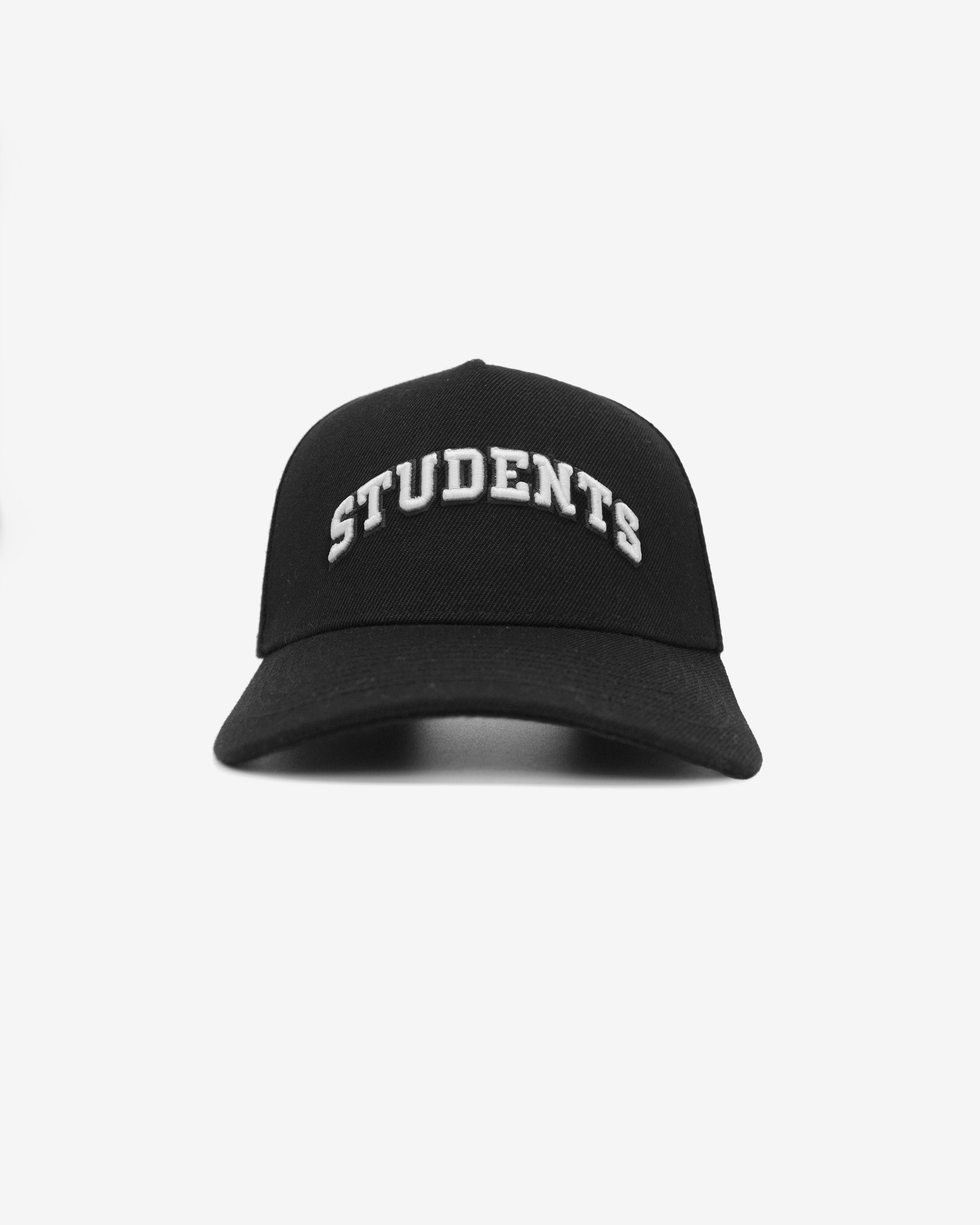 Black cap with 'STUDENTS' text on a white background