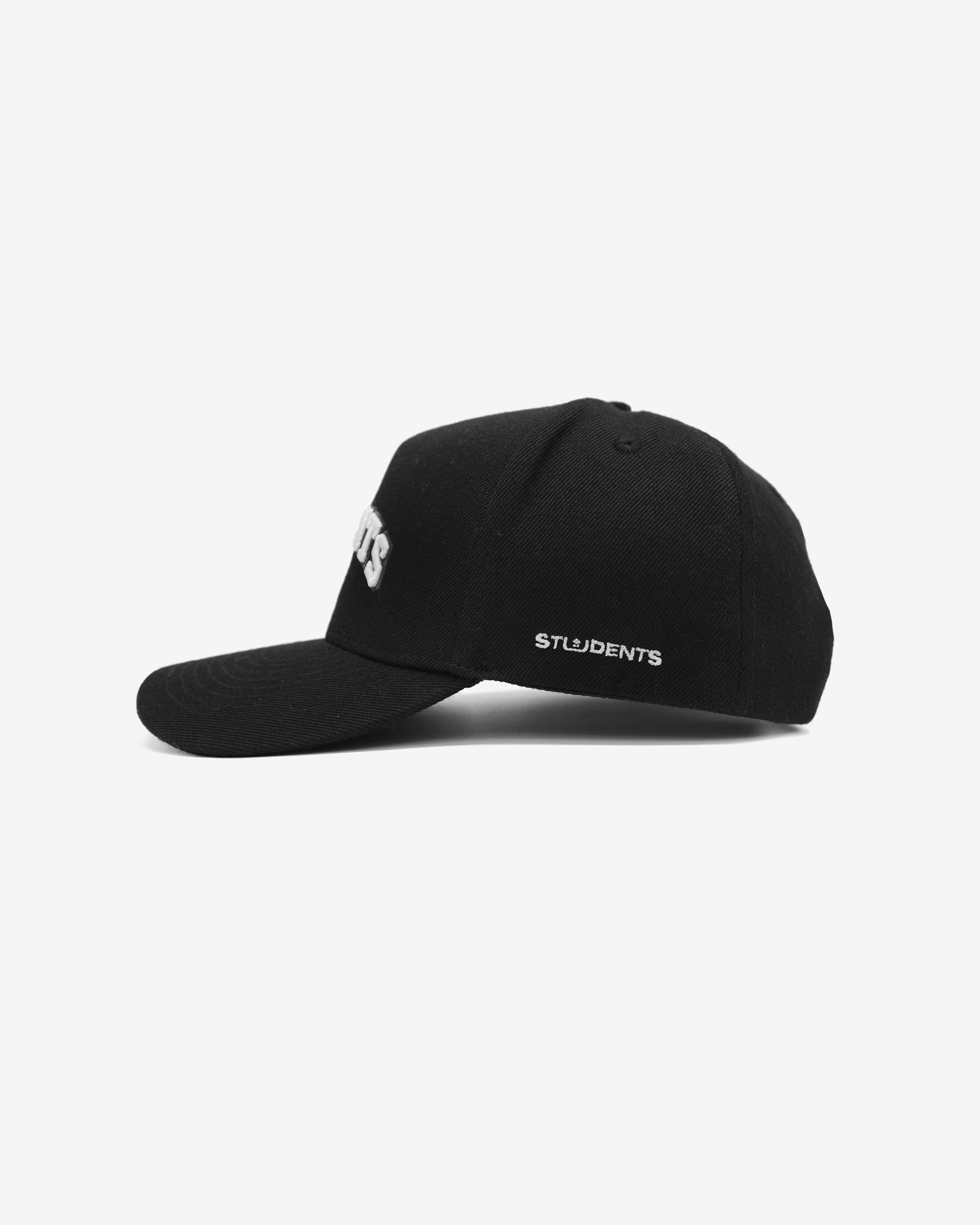 Black cap with 'STUDENTS' text on a white background