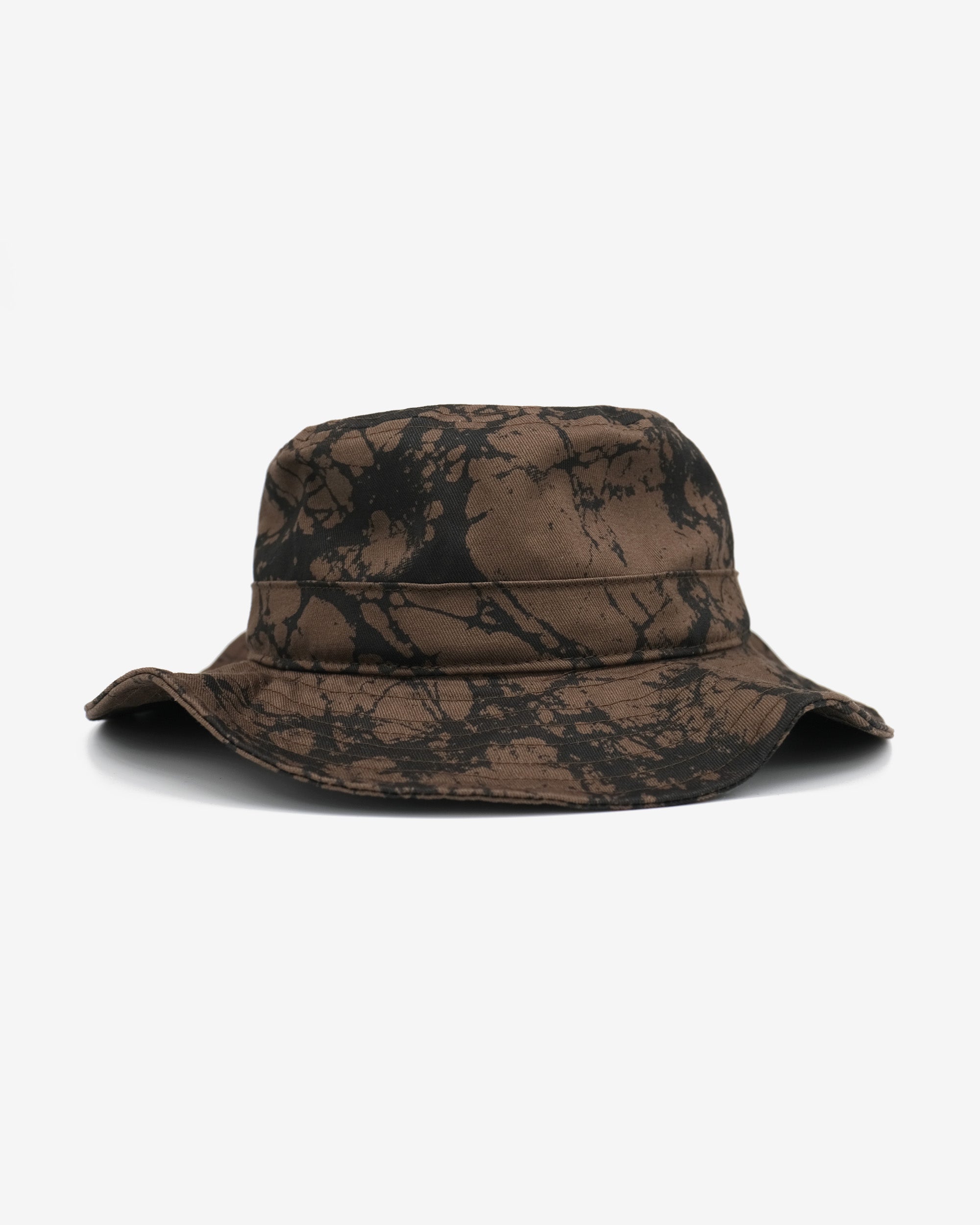 Brown tie-dye bucket hat on a white background