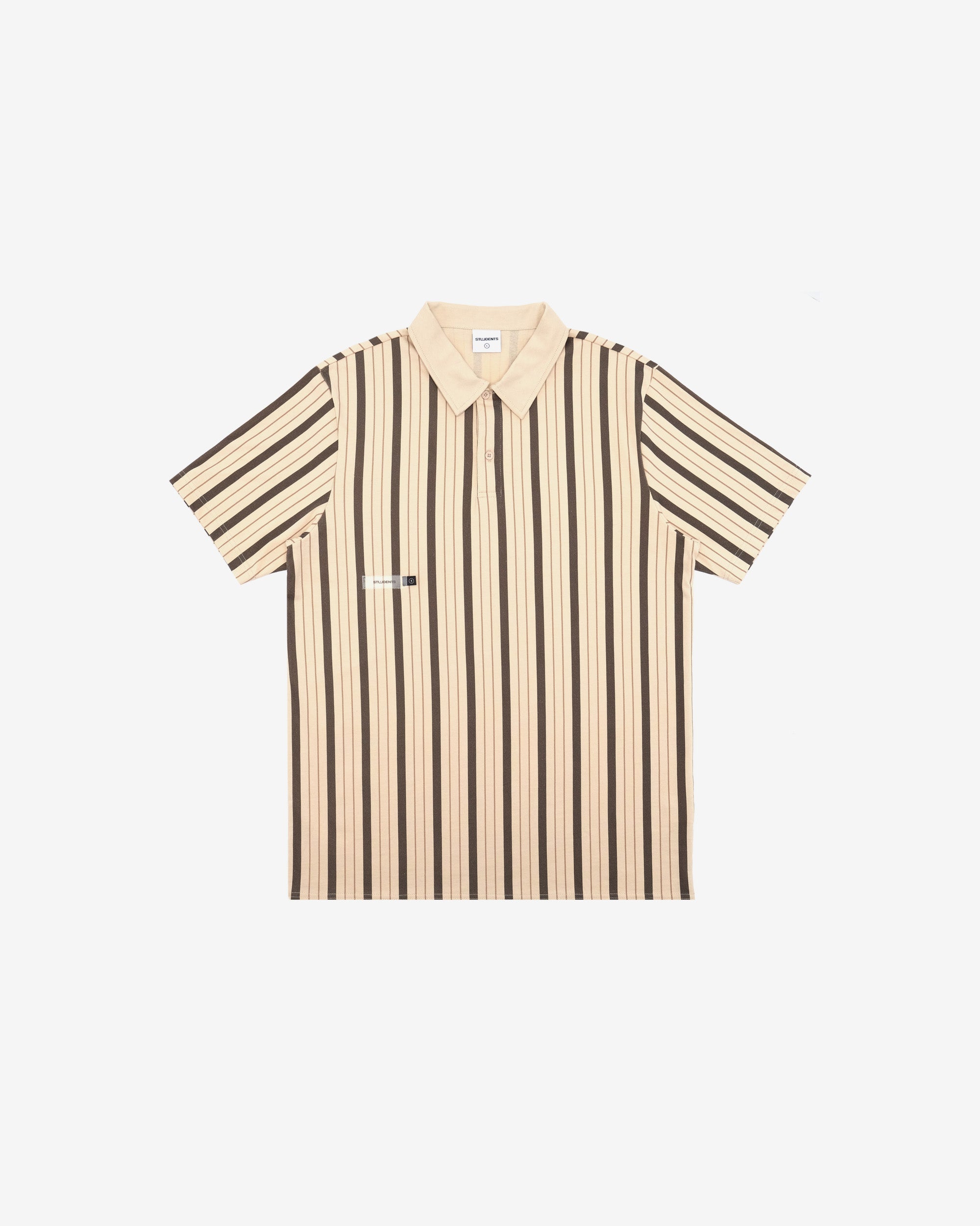 Beige and brown striped shirt on a white background