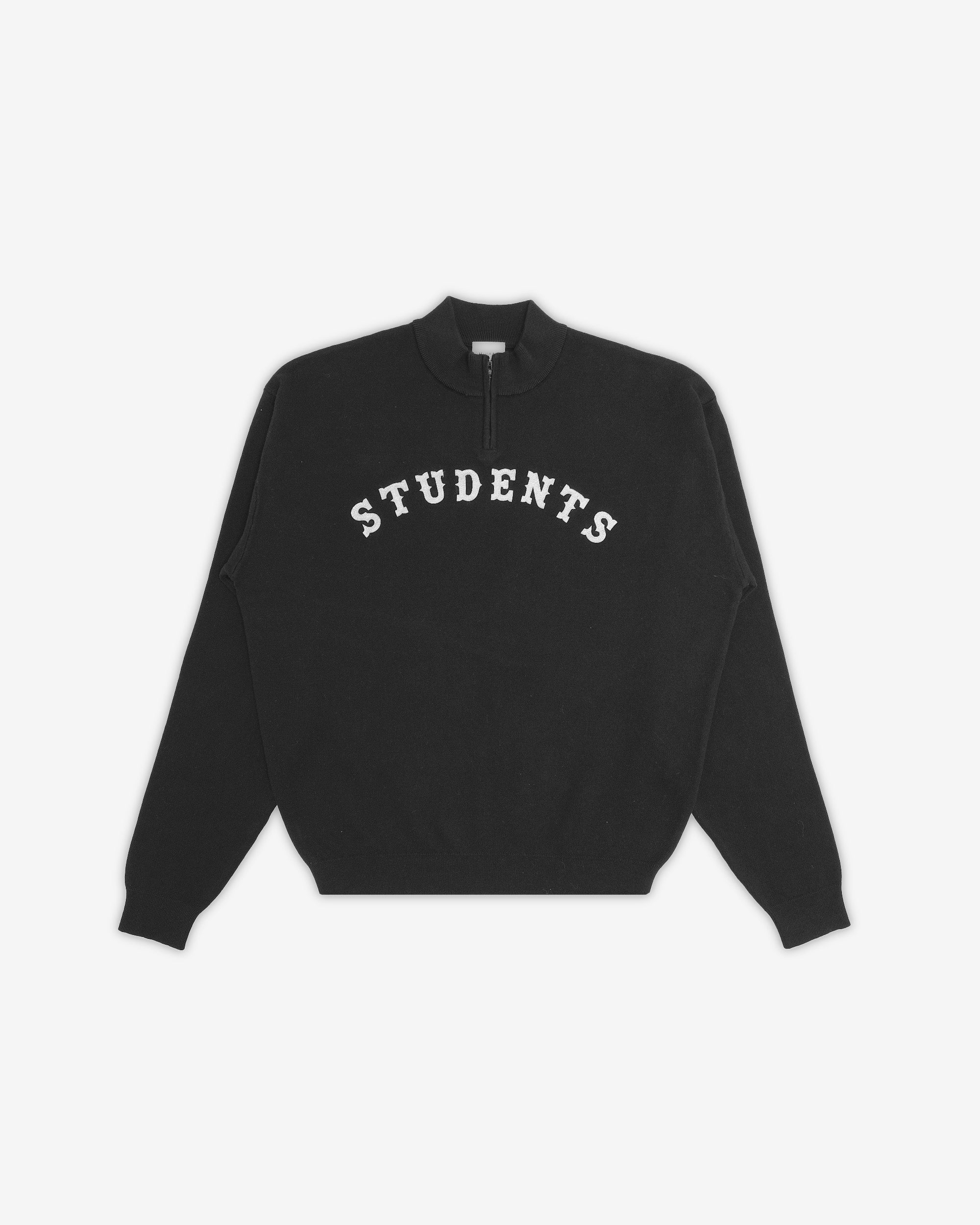 Black sweatshirt with 'STUDENTS' text on a white background